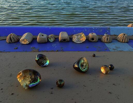 Wall Art - Digital Art - Light-Up Gems And Ocean Rocks by Eris And AI
