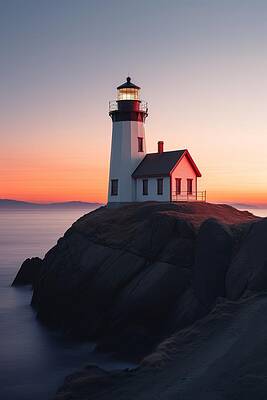 Mixed Media - Lighthouse - Cliffside Sentinel by Land of Dreams