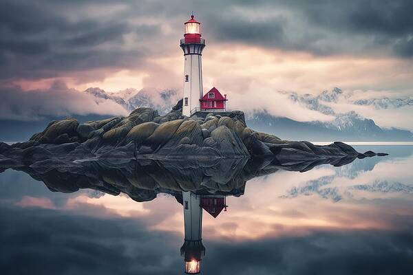 Mixed Media - Lighthouse - Rocky Refuge by Land of Dreams