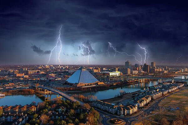 Wall Art - Photograph - Lightning Over the Pyramid in Memphis by Marcus Jones