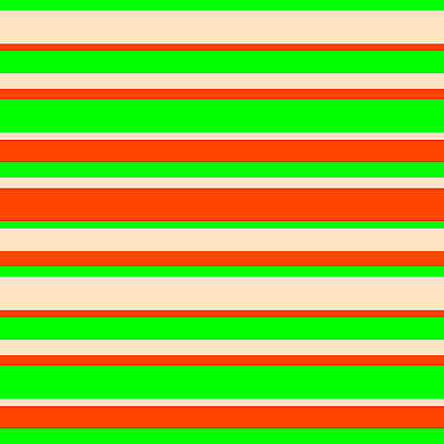 [ Thumbnail: Lime, Bisque, and Red Colored Stripes Pattern Tote Bag ]