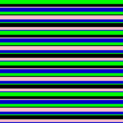 [ Thumbnail: Lime, Black, Pink, and Blue Colored Lined Pattern Shower Curtain ]