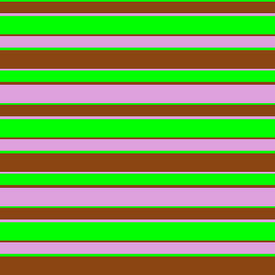 [ Thumbnail: Lime, Brown, and Plum Colored Stripes Pattern Wood Print ]