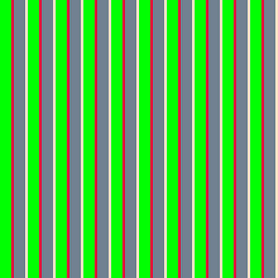 [ Thumbnail: Lime, Crimson, Slate Gray, and Bisque Colored Lined/Striped Pattern Art Print ]