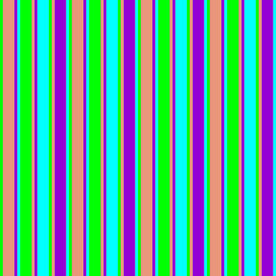[ Thumbnail: Lime, Dark Salmon, Dark Violet, and Cyan Colored Stripes/Lines Pattern Art Print ]