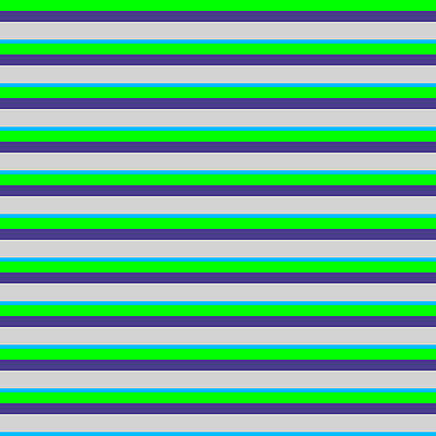 [ Thumbnail: Lime, Dark Slate Blue, Light Gray, and Deep Sky Blue Colored Lines/Stripes Pattern Shower Curtain ]