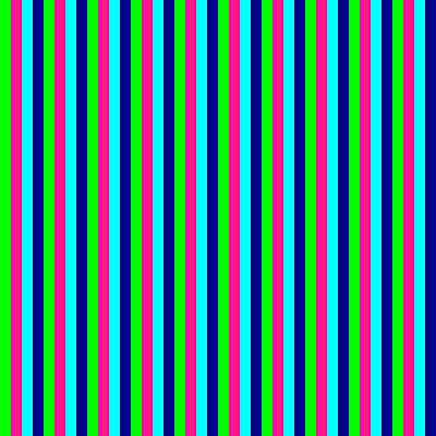 [ Thumbnail: Lime, Deep Pink, Cyan, and Dark Blue Colored Stripes Pattern Metal Print ]