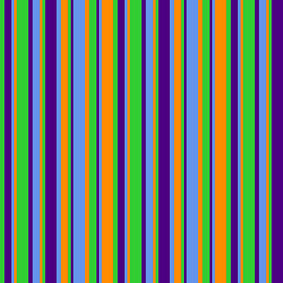 [ Thumbnail: Lime Green, Indigo, Cornflower Blue, and Dark Orange Colored Lined/Striped Pattern Acrylic Print ]