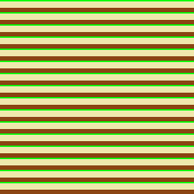 [ Thumbnail: Lime, Pale Goldenrod, and Brown Colored Stripes/Lines Pattern Art Print ]