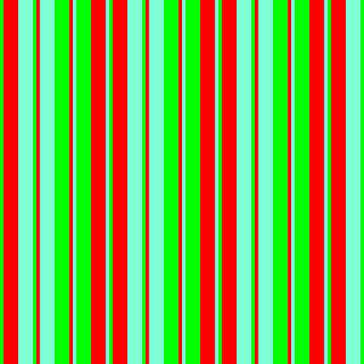 [ Thumbnail: Lime, Red, and Aquamarine Colored Striped Pattern Wood Print ]