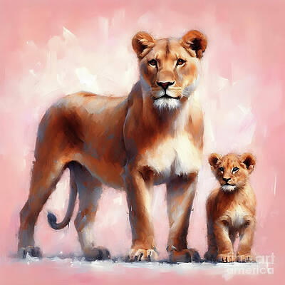 Wall Art - Digital Art - Lioness and her cub by Lucia Stewart