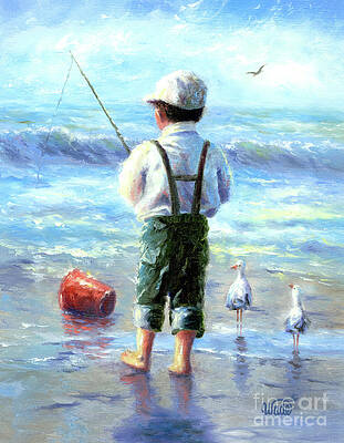 Little Boy Fishing Paintings for Sale - Pixels