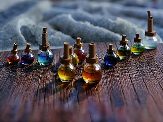 Wall Art - Digital Art - Little Bottles on a Table by Eris And AI