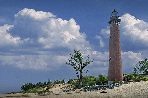 Little Sable Lighthouse with Cloudy Blue Sky by the Lake Michiga by Randall Nyhof Little Sable Lighthouse with Cloudy Blue Sky by the Lake Michiga by Randall Nyhof