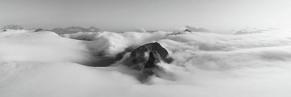 Wall Art - Photograph - Lofoten Island mountain cloud inversion Norway black and white by Sonny Ryse