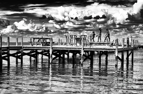 Long Beach Island Kids On The Dock Print by John Rizzuto