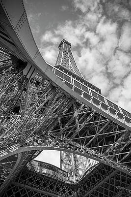 Wall Art - Photograph - Looking Up from the Base of the Eiffel Tower 2 BW by John Twynam