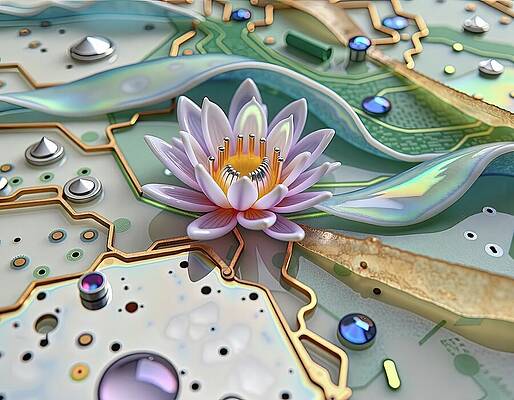 Lotus on Futuristic Circuit Board Wall Art