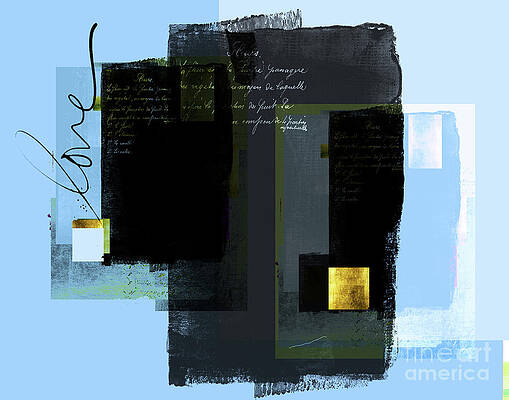 Love Letters Abstract Collage in Blue and Gold by ArtyZen Studios Love Letters Abstract Collage in Blue and Gold by ArtyZen Studios
