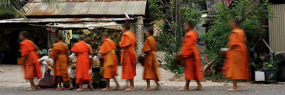 Wall Art - Photograph - Luang Prabang Buddhist Monks Alms Giving Ceremony Laos by Sonny Ryse
