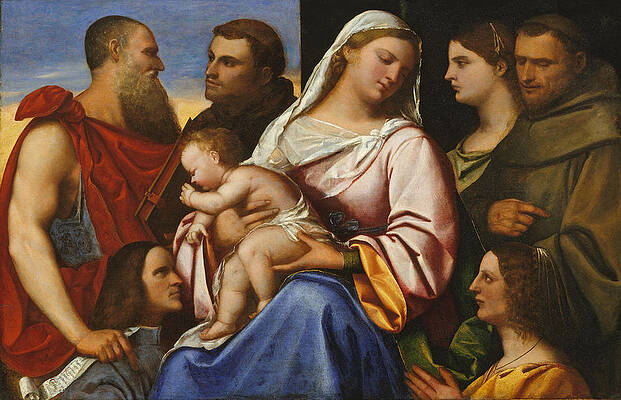 Madonna and Child with Saints and Donors Print by Attributed to Sebastiano del Piombo