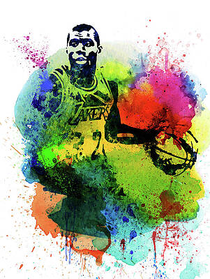 Wall Art - Mixed Media - Magic Johnson Watercolor by Naxart Studio