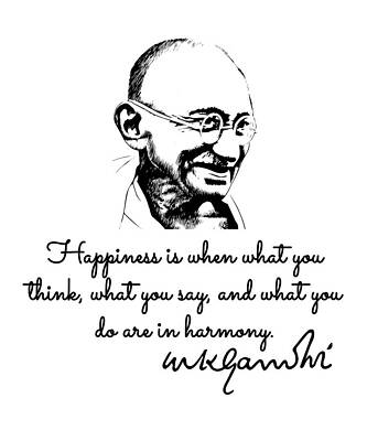 Wall Art - Drawing - Mahatma Gandhi - hapiness by Bruno