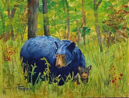 Bear Cub 8 x 10 inch Print Watercolor Painting Stylized Background by Rachel Tacke