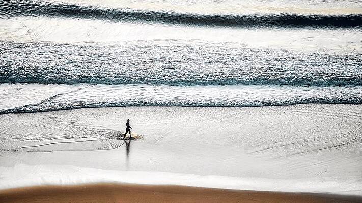Wall Art - Photograph - Man Walking on the Beach Shoreline #1 by Marco Sales Photography