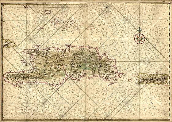 Wall Art - Painting - Map of the islands of Hispaniola and Puerto Rico. LOC 2003623402 by MotionAge Designs