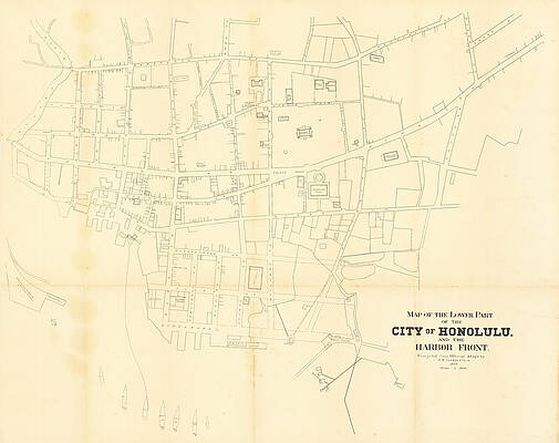 Wall Art - Painting - Map of the Lower Part of The City of Honolulu and the Harbor Front Compiled from Official Maps by A B Loebenstein       Honolulu       by A B Loebenstein