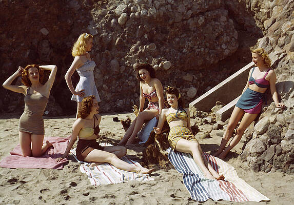 Wall Art - Photograph - Marguerite Chapman Kay Aldrige Leslie Brooks Claire James Georgia Carroll Peggy Diggins Bikini Beach by Silver Screen