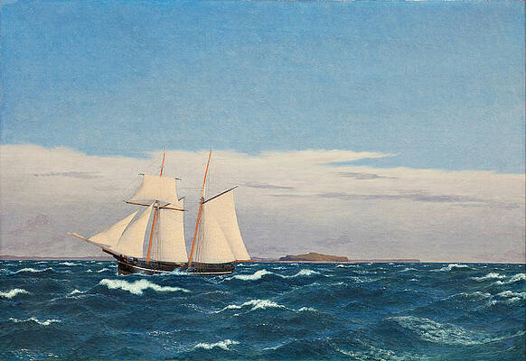 Marine painting of the island of Hjelm and the coast of Jutland Print by Christoffer Wilhelm Eckersberg