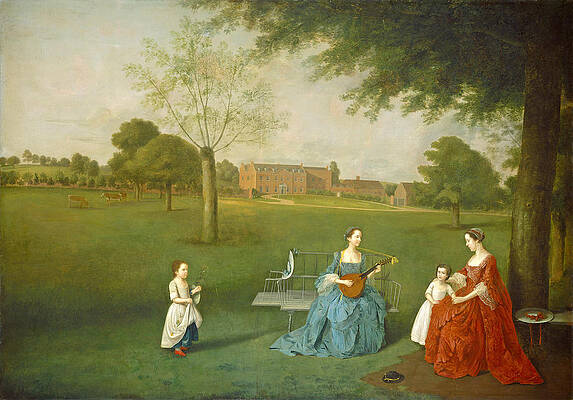 Members of the Maynard Family in the Park at Waltons Print by Arthur Devis