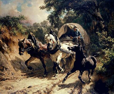 Wall Art - Painting - Messenger Carriage in a Hollow Way 1855 by Johann Rudolf Koller