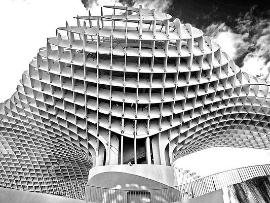 Metropol metrosol wood structure in sevilla view from below black and white by FLAVIO VIERI Metropol metrosol wood structure in sevilla view from below black and white by FLAVIO VIERI