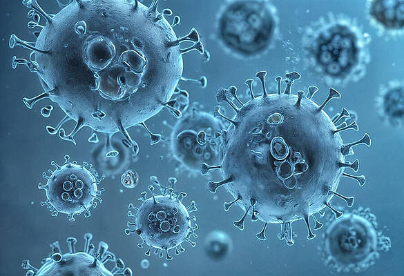Wall Art - Digital Art - Microscopic view of multiple virus  by Mango Art