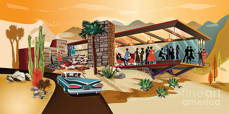 Wall Art - Digital Art - Mid Century Modern Desert Cliff House Panorama by Diane Dempsey