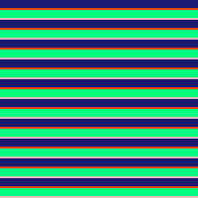 [ Thumbnail: Midnight Blue, Red, Green, and Light Pink Colored Stripes Pattern Metal Print ]