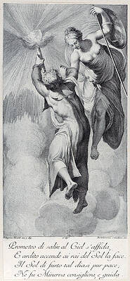 Minerva assisting Prometheus as he attempts to scale the heavens Print by Bartolomeo Crivellari