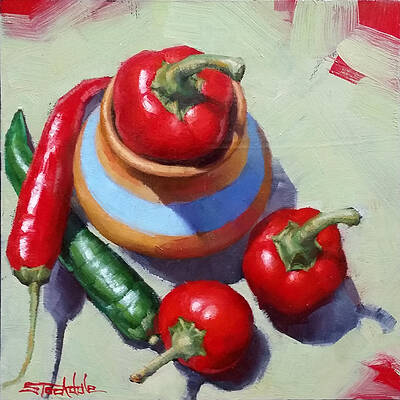 Miniature Painting With Chilli Peppers by Margaret Stockdale Miniature Painting With Chilli Peppers by Margaret Stockdale