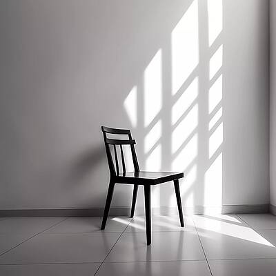 Wall Art - Digital Art - Minimalist artwork featuring a single chair against a wall and an open window No 2 by Andre Petrov