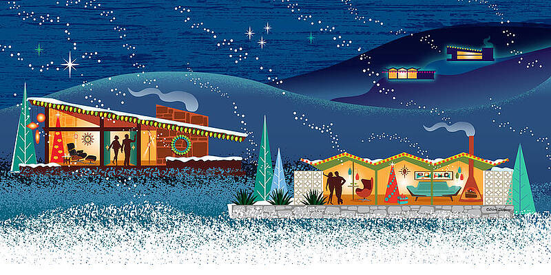 Wall Art - Digital Art - Modern Houses Christmas Scene  by Diane Dempsey