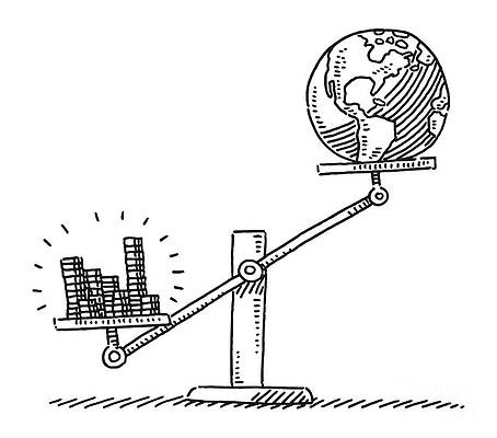 Wall Art - Drawing - Money And Environment Out Of Balance Concept Drawing by Frank Ramspott