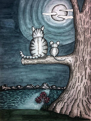 Wall Art - Painting - Moonlight Cat and Mouse by Christina Wedberg