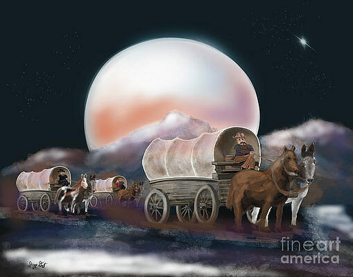 Wall Art - Digital Art - Moonlight Wagon Train by Doug Gist