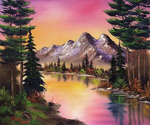 Bob Ross style Oil Painting 18x24 Canvas Original “Reflections