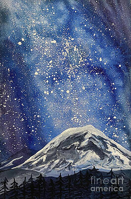 Wall Art - Painting - Mountain with Night Sky by Lisa Neuman