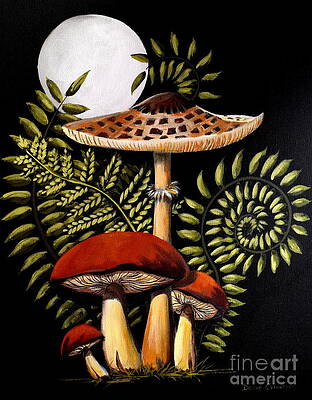 Wall Art - Painting - Mushroom Moon   cottagecore  by Debbie Criswell