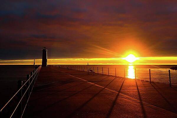 Wall Art - Photograph - Muskegon Lighthouse Sunset IMG_5931 by Michael Thomas